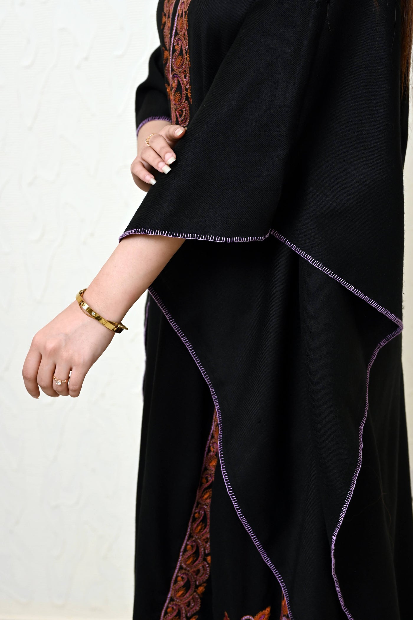 Black Pashmina Kaftan with Heavy Kashmiri Embroidery