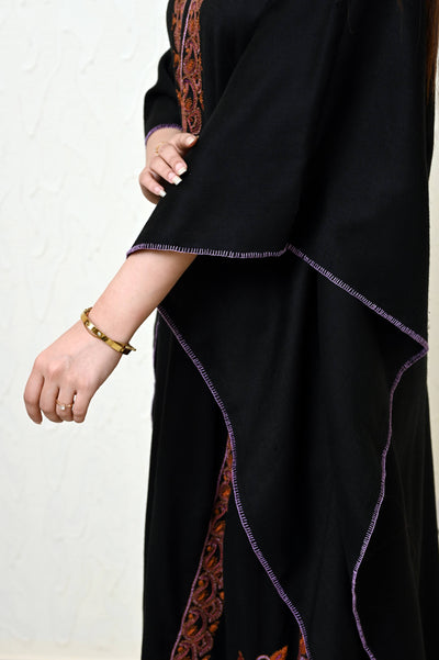 Black Pashmina Kaftan with Heavy Kashmiri Embroidery