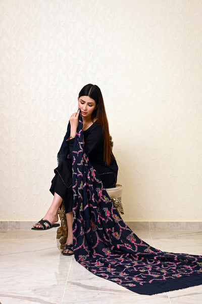 Navy Blue Kashmiri Jaal Work Shawl