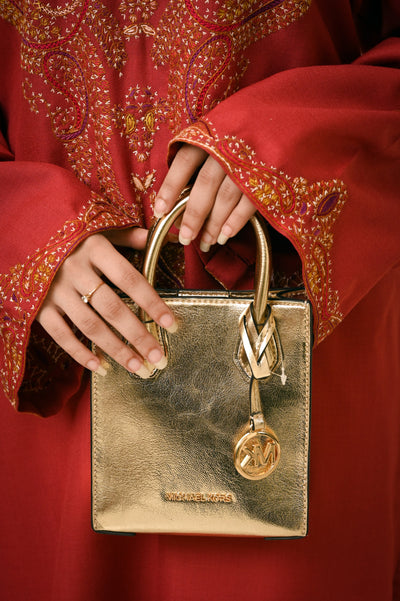 Rust Marina Kashmiri Feran with Heavy Neck Embroidery