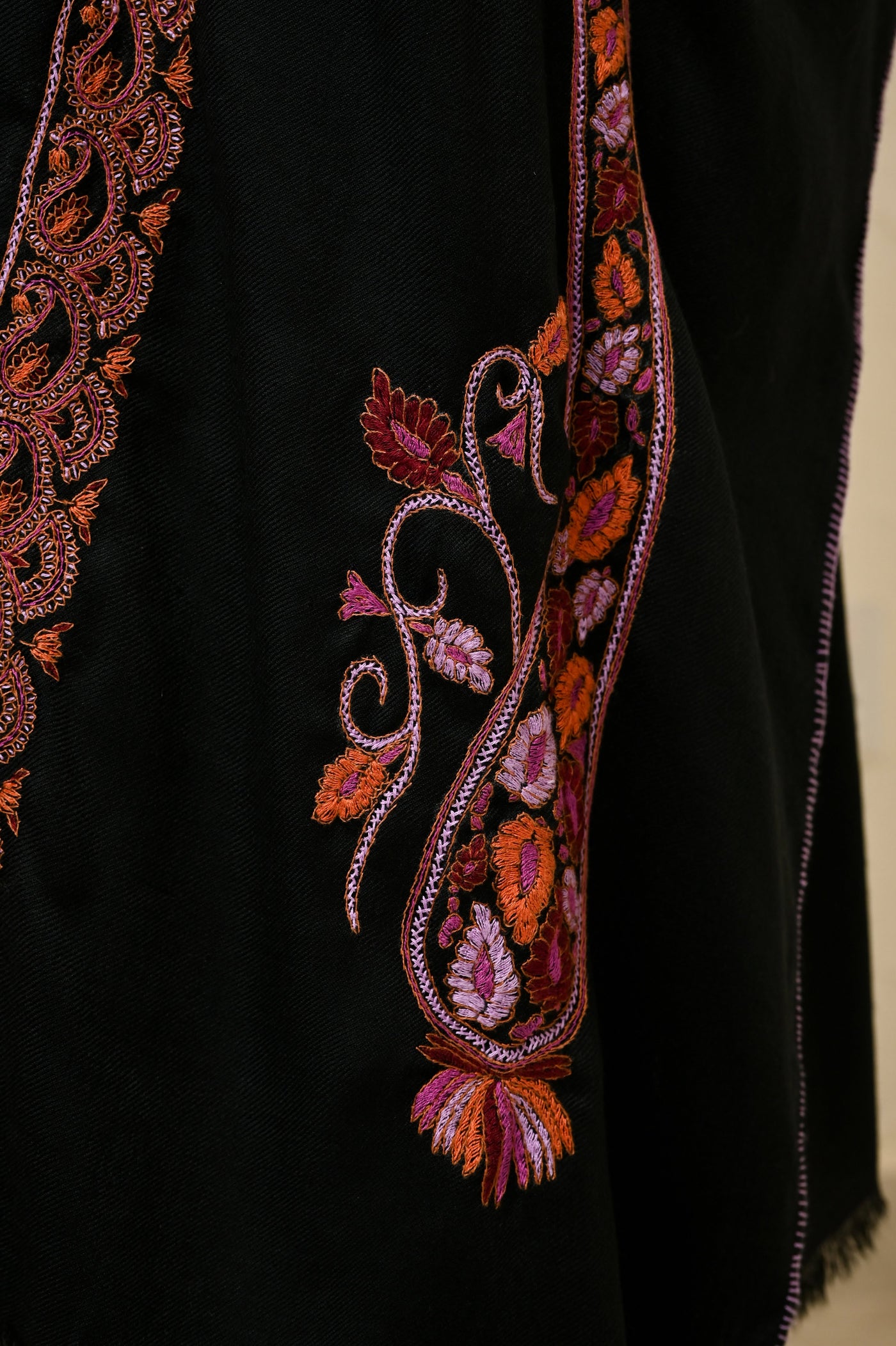 Black Pashmina Kaftan with Heavy Kashmiri Embroidery