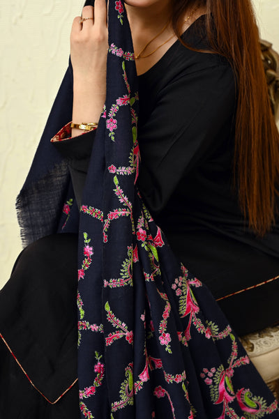 Navy Blue Kashmiri Jaal Work Shawl