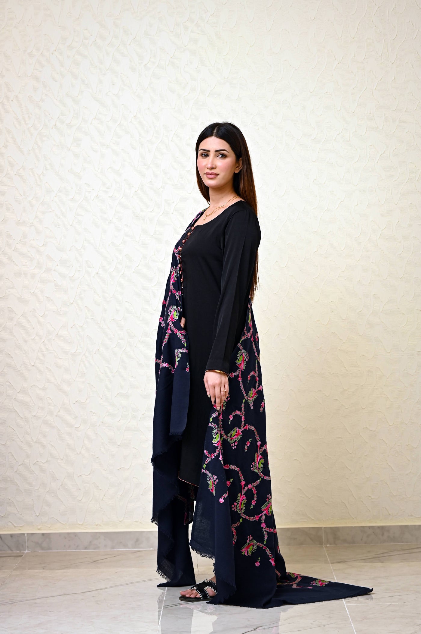 Navy Blue Kashmiri Jaal Work Shawl