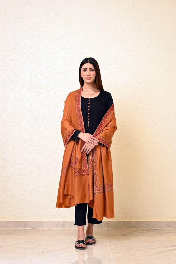 Black Silk 2-Piece Suit with Jamavar Detailing & Optional Mustard Pashmina Shawl