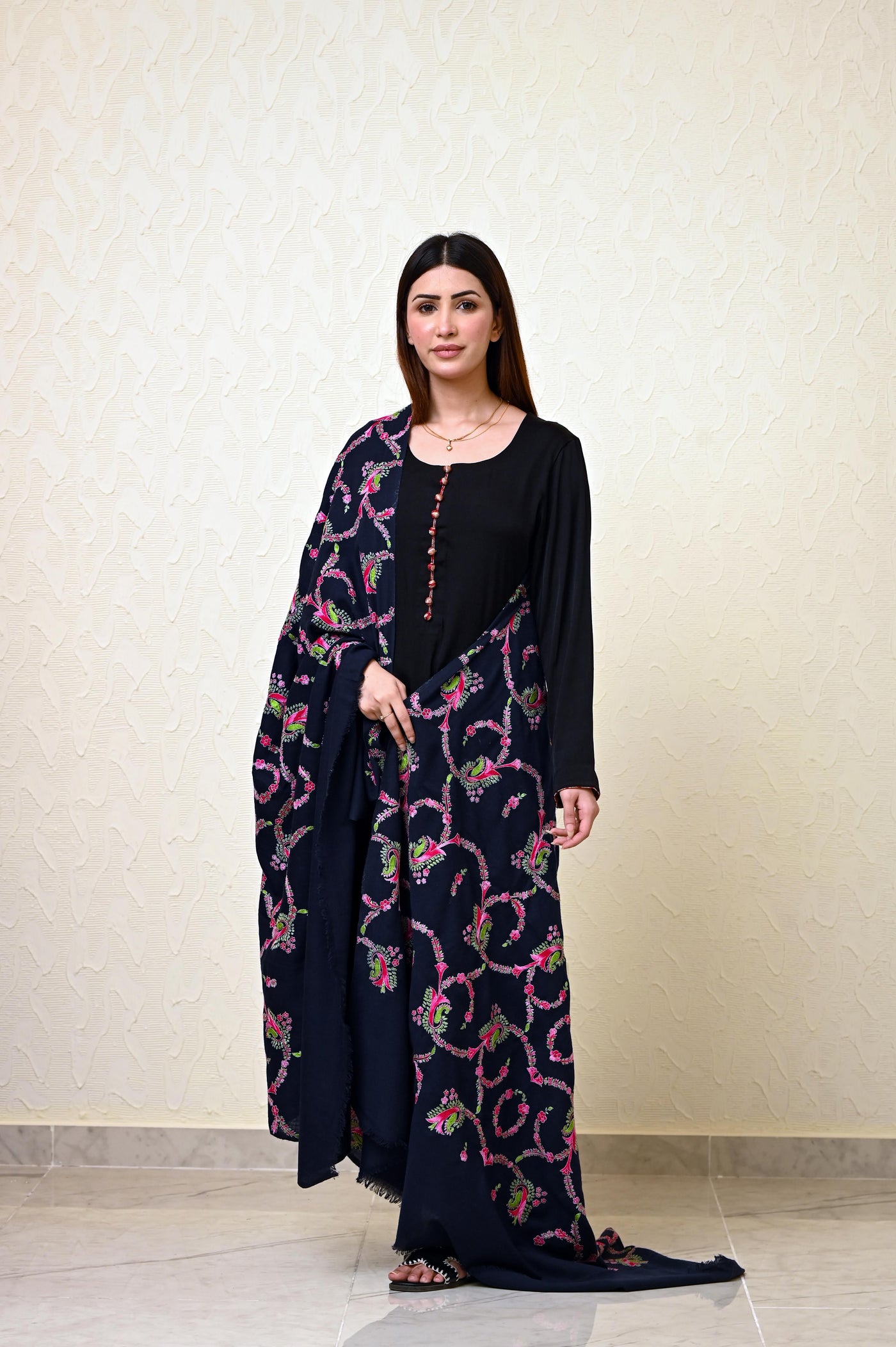 Navy Blue Kashmiri Jaal Work Shawl