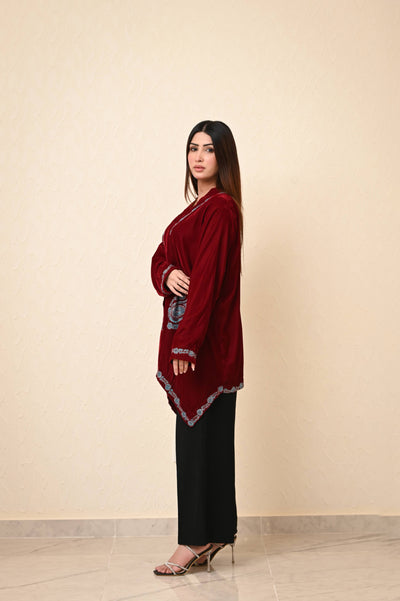 French Velvet Shrug with Kashmiri Hand Embroidery