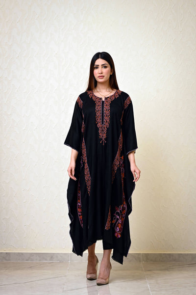 Black Pashmina Kaftan with Heavy Kashmiri Embroidery