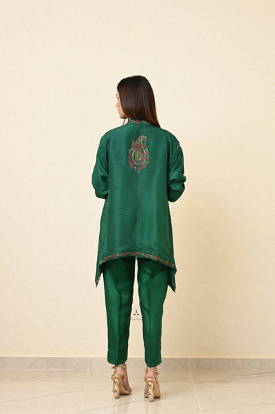 Pure Raw Silk 3-Piece Suit with Kashmiri Hand Embroidered Shrug