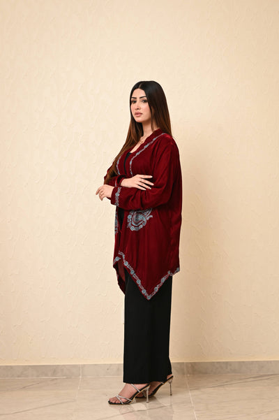 French Velvet Shrug with Kashmiri Hand Embroidery