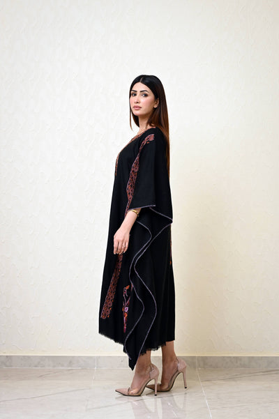 Black Pashmina Kaftan with Heavy Kashmiri Embroidery