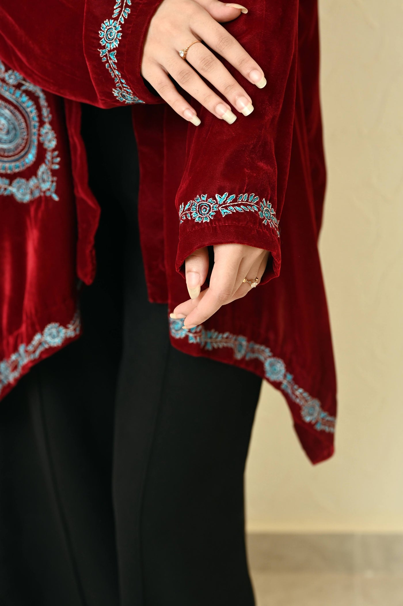 French Velvet Shrug with Kashmiri Hand Embroidery