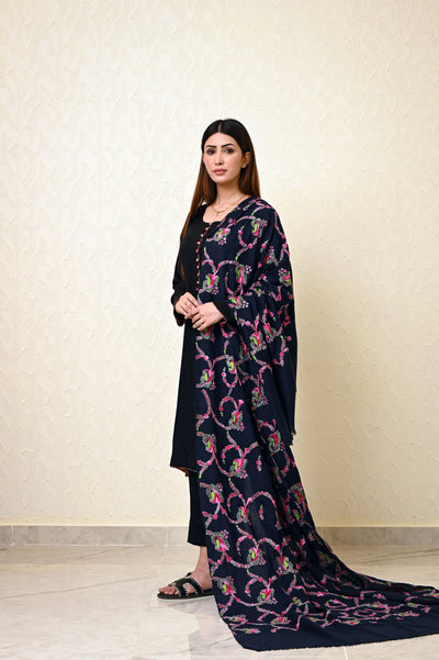 Navy Blue Kashmiri Jaal Work Shawl