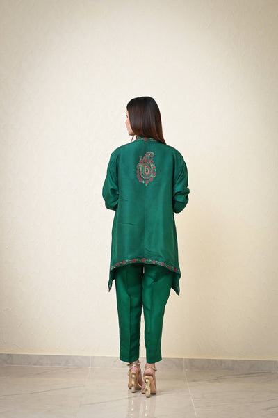 Pure Raw Silk 3-Piece Suit with Kashmiri Hand Embroidered Shrug