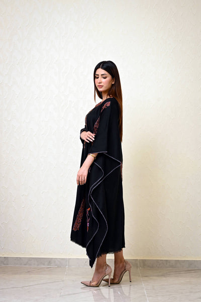 Black Pashmina Kaftan with Heavy Kashmiri Embroidery