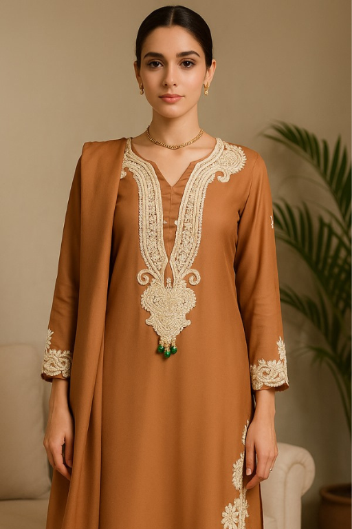 3 piece silk suit with Kashmiri embroidery in size large