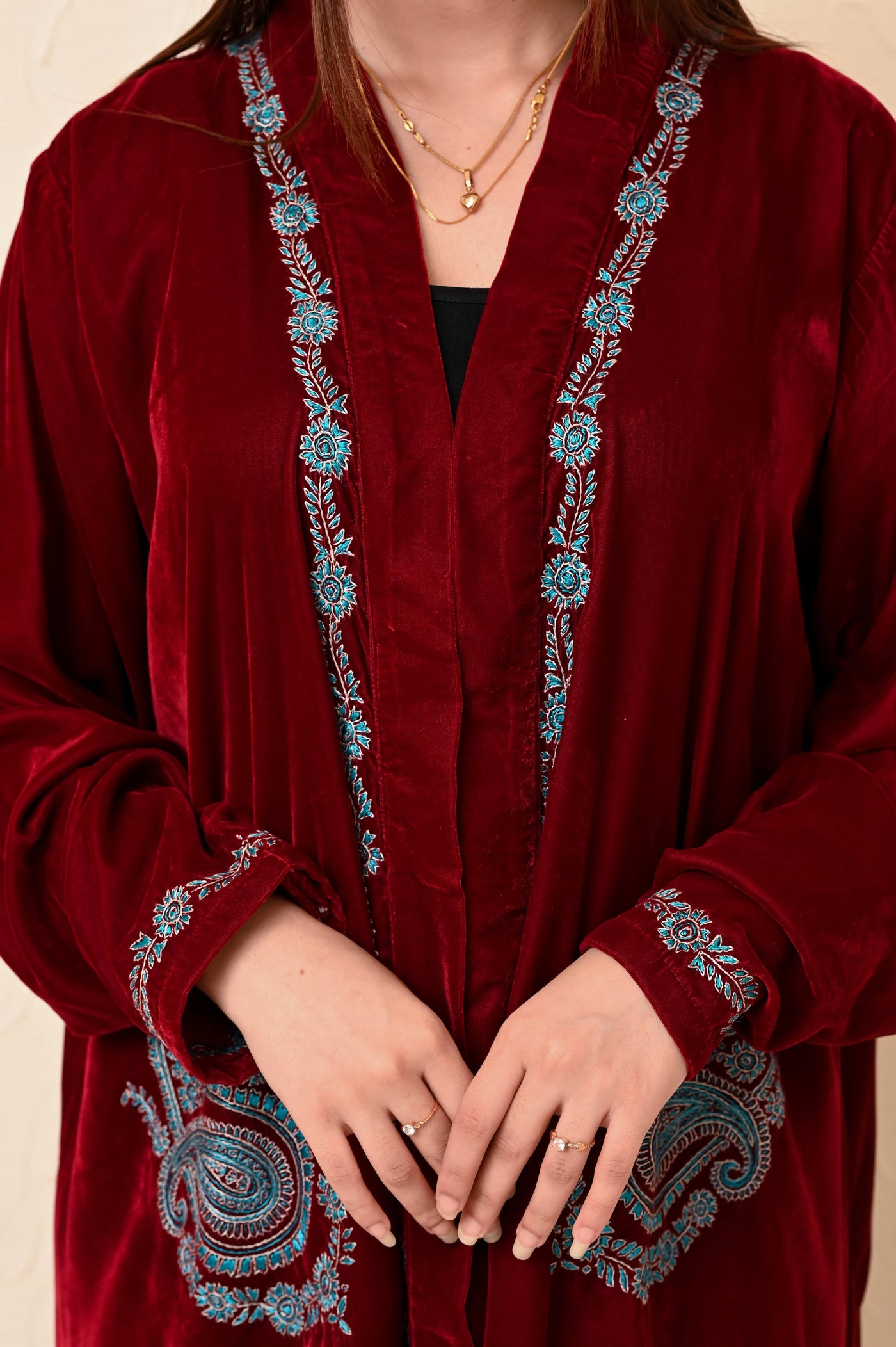 French Velvet Shrug with Kashmiri Hand Embroidery
