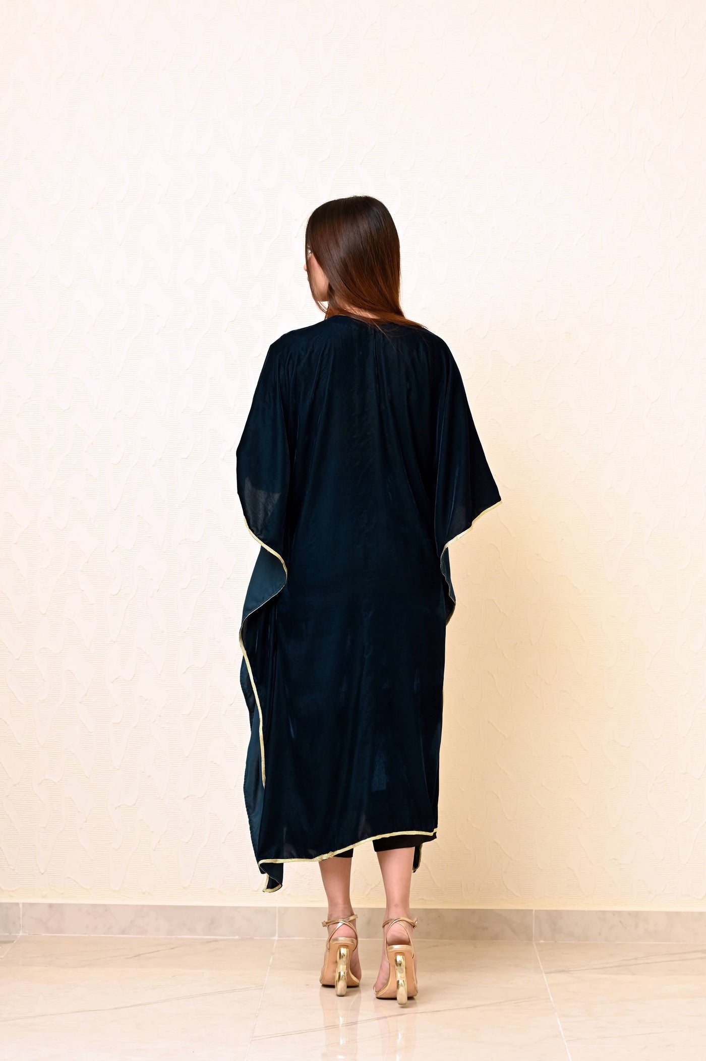 Moss Green Velvet Kaftan with Full Jaal Kashmiri Embroidery