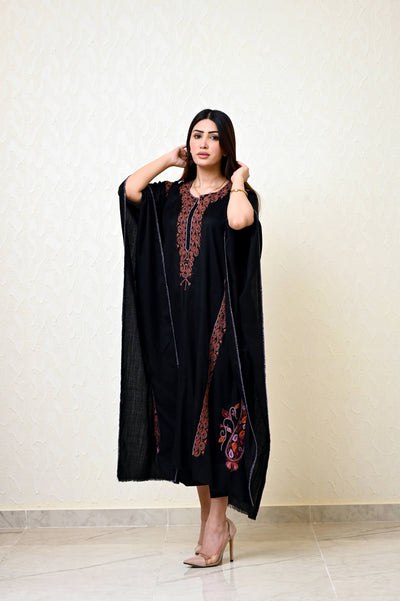 Black Pashmina Kaftan with Heavy Kashmiri Embroidery