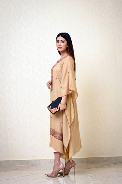 Beige Pashmina Kaftan with Kashmiri Embroidery