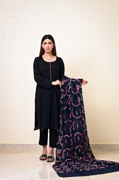 Navy Blue Kashmiri Jaal Work Shawl