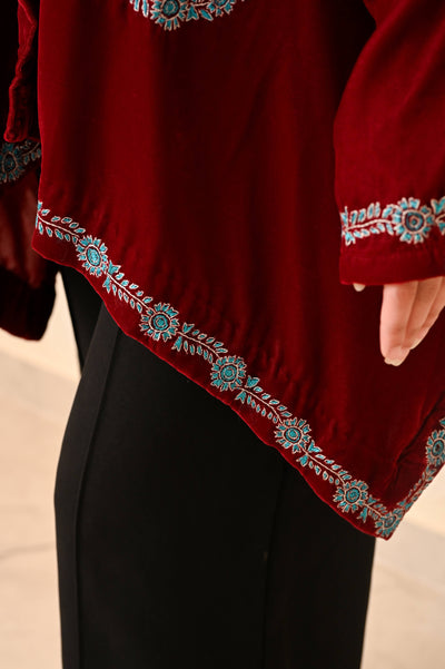French Velvet Shrug with Kashmiri Hand Embroidery