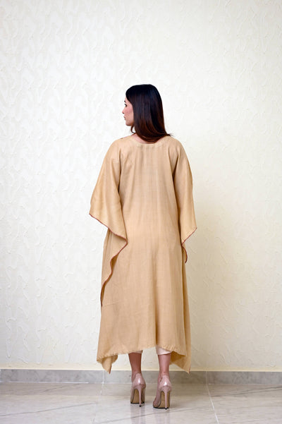 Beige Pashmina Kaftan with Kashmiri Embroidery