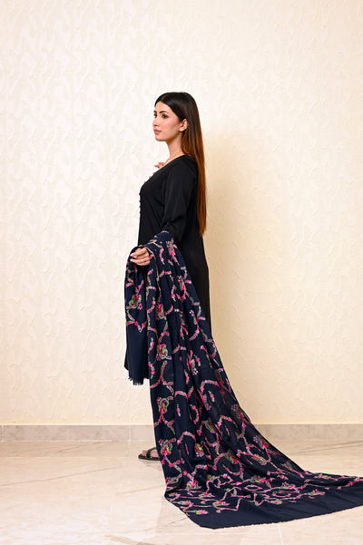 Navy Blue Kashmiri Jaal Work Shawl