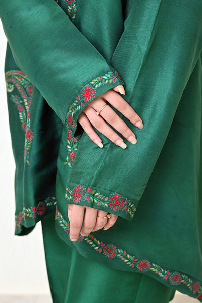 Pure Raw Silk 3-Piece Suit with Kashmiri Hand Embroidered Shrug