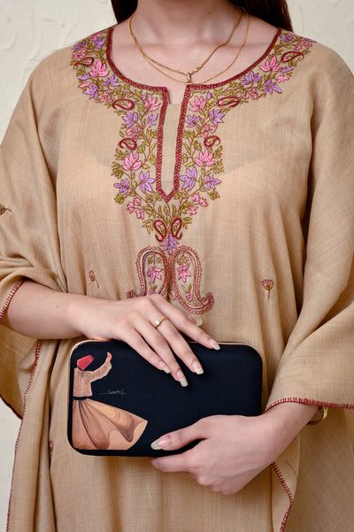 Beige Pashmina Kaftan with Kashmiri Embroidery