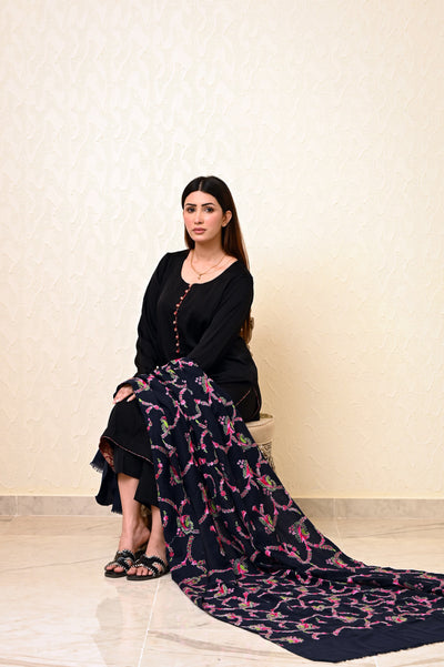 Navy Blue Kashmiri Jaal Work Shawl