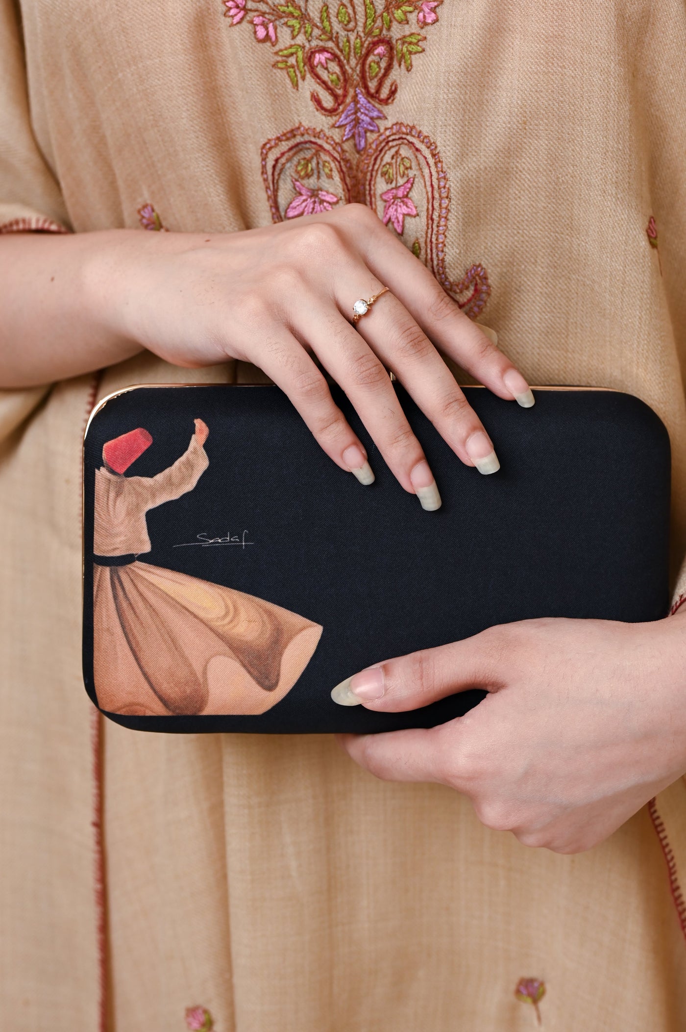 Beige Pashmina Kaftan with Kashmiri Embroidery