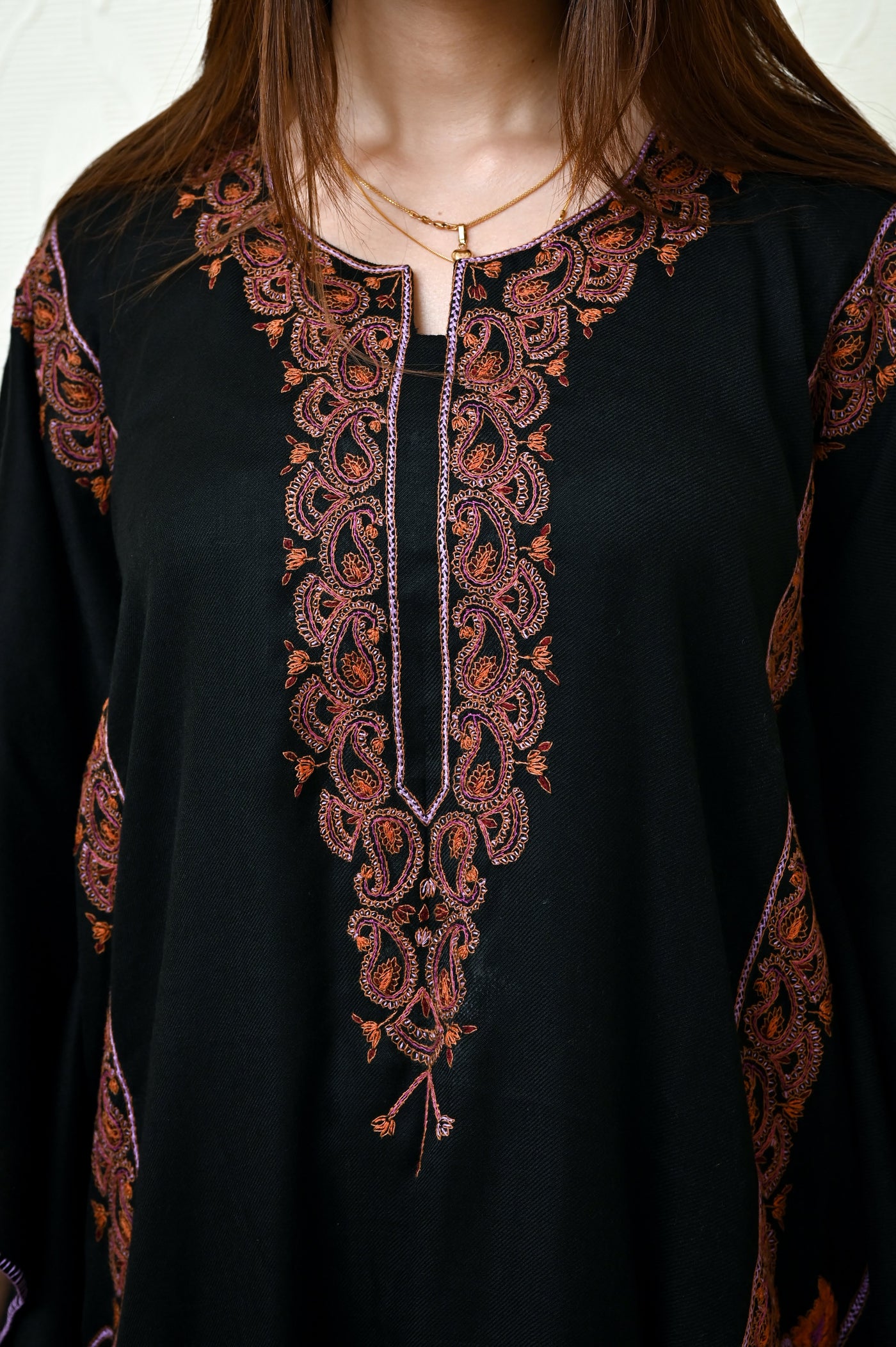Black Pashmina Kaftan with Heavy Kashmiri Embroidery