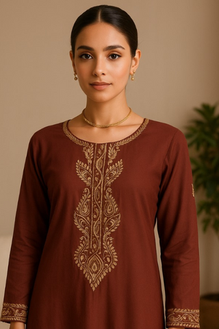 Cotton silk Kashmiri hand embroidered 1 pc shirt size medium