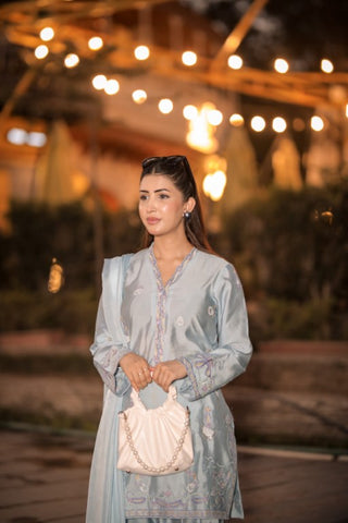 Powder Blue Pure Silk 3-Piece Suit – Timeless Embroidery & Elegant Style