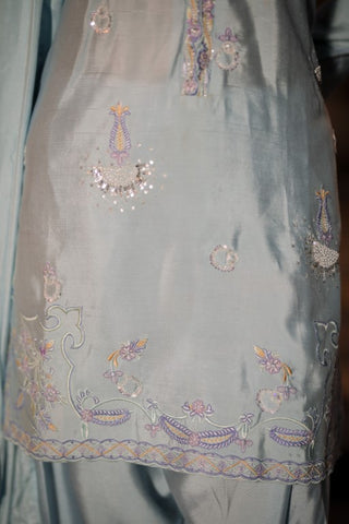 Powder Blue Pure Silk 3-Piece Suit – Timeless Embroidery & Elegant Style