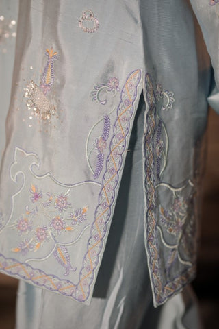 Powder Blue Pure Silk 3-Piece Suit – Timeless Embroidery & Elegant Style